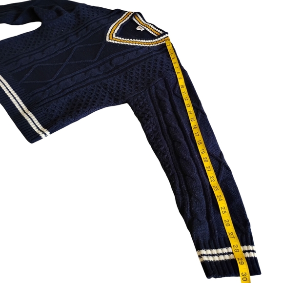 Garage | Woman's Navy Collegiate V Neck Cable Knit Yacht Club Sweater | Size XS - Picture 8 of 10